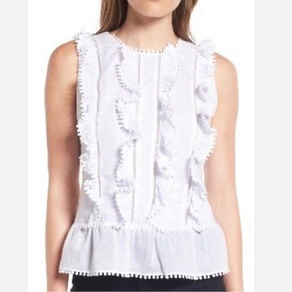 Draper James Tops - Draper James Womens Rosie Sleeveless Ruffle Top Blouse Sz 8 White Eyelet Cotton